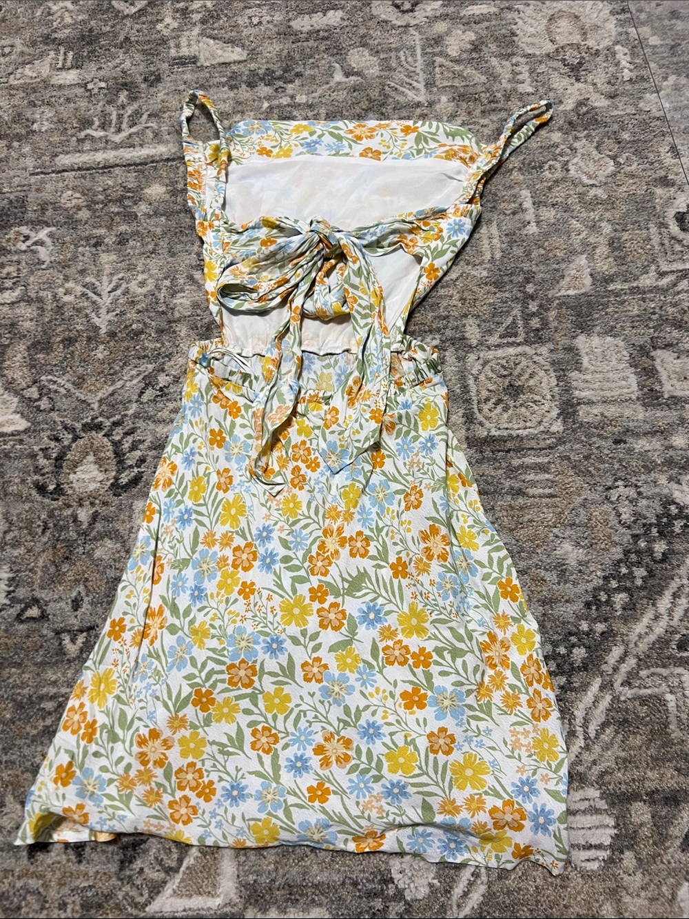 mahina Yellow & Blue Floral Mini Dress with Open Back